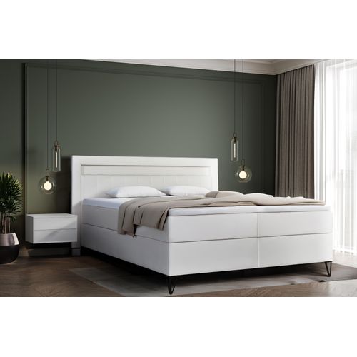 Boxspringbett 140cm x 200cm mit 2 Bonell - Matratzen H4, ohne Bettkasten, , LED Beleuchtung Weiß Teramo