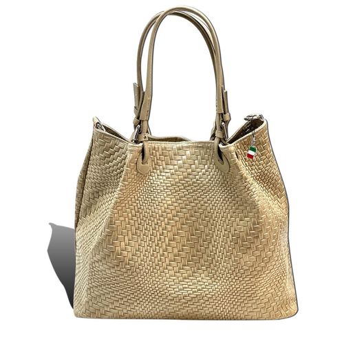 Handtasche beige taupe Florence Tasche abstraktes Flechtmuster Leder D2OTF163N