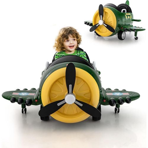 DREAMADE Kinder Elektroflugzeug mit faltbarem Flügel & drehbarem Propeller, Elektroauto mit Drift, Elektroflugzeug mit USB & Drahtlosfunktion (Grün)