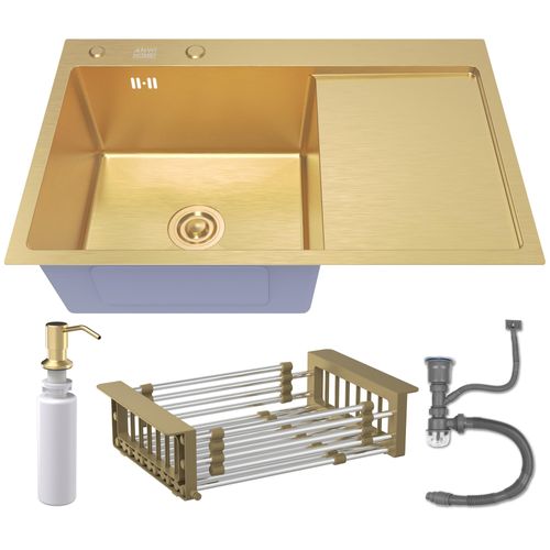 Einspülbecken mit Abtropffläche 78x50L Gold + Zubehör