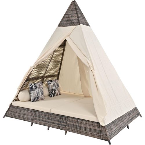 Gartenlounge-Set Rattan Rattan Zelt geeignet für 2-4 Personen Türvorhang Sitzkissen Reißverschluss inklusive Sitzkissen Kissen abnehmbar Beige