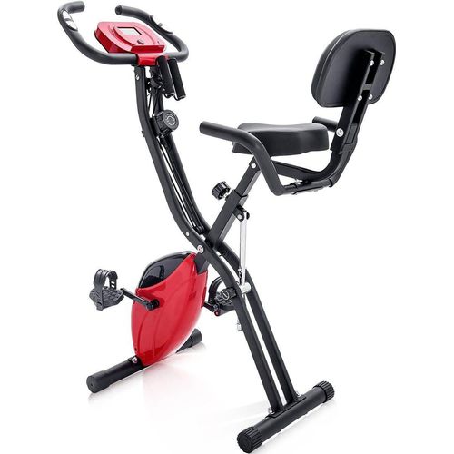 X-Bike magnetische faltbares Fitnessfahrrad Heimtrainer für Cardio Workout Indoor Cycling mit Traningscomputur und Expanderbänder Rot