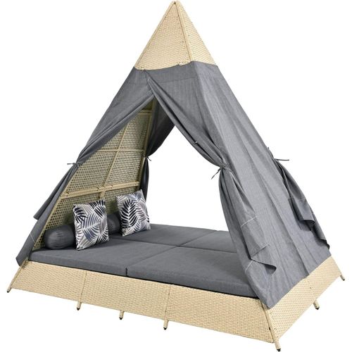 Gartenlounge-Set Rattan Rattan Zelt geeignet für 2-4 Personen Türvorhang Sitzkissen Reißverschluss inklusive Sitzkissen Kissen abnehmbar Grau