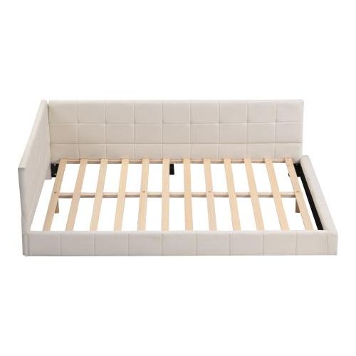 Schlafsofa Polsterbett 140x200 cm (Ohne Matratze) Multifunktionsbett aus hautsympathische Samtstoff mit Lattenrost Beige