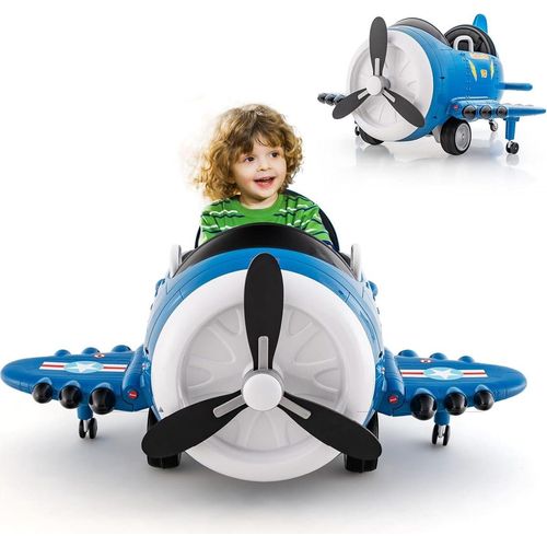 DREAMADE Kinder Elektroflugzeug mit faltbarem Flügel & drehbarem Propeller, Elektroauto mit Drift, Elektroflugzeug mit USB & Drahtlosfunktion (Blau)