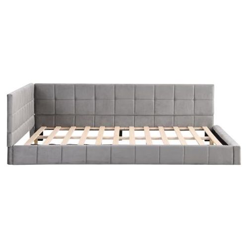 Schlafsofa Polsterbett 140x200 cm (Ohne Matratze) Multifunktionsbett aus hautsympathische Samtstoff mit Lattenrost Grau