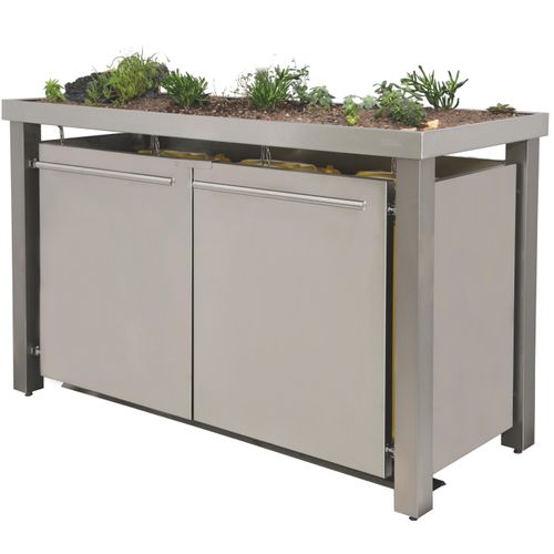 reinkeDESIGN | Mülltonnenhaus 3er 240L | Typ_E | Pflanzenwanne, Edelstahlpfosten, Fronten VA 1.4301 | für Privat-Häuser, eigene Produktion