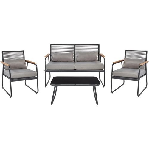 BELIANI Lounge Set Schwarz aus Metall 4-Sitzer Auflagen Grau Gartentisch Gartensofa 2 Gartensessel Gartenmöbel Loungemöbel Outdoor