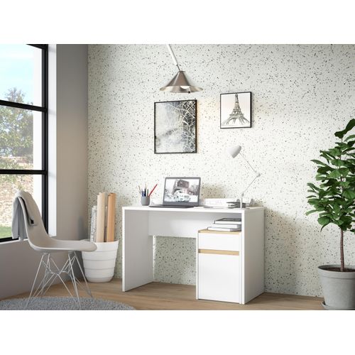 Schreibtisch ></noscript>MODULTRICK< in Weiss / Artisan Eiche Nachbildung - 110x72,7x52,7cm (BxHxT)