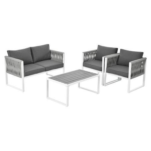 Gartenmöbel-Set Garten-Lounge-Set 4er-Set verzinktem Eisenrahmen Seil Lounge-Set dickem Seil Sitzkissen verstellbare Füße Lieferumfang