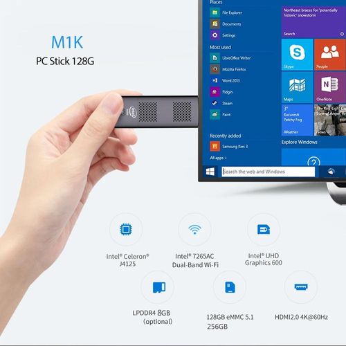 MINI PC STICK Intel Celeron J4125 Windows 11 Mini Computer Stick 8gb ram 128gb 5GHz WLAN 12V 2A USB-C HDMI 4K Media Center