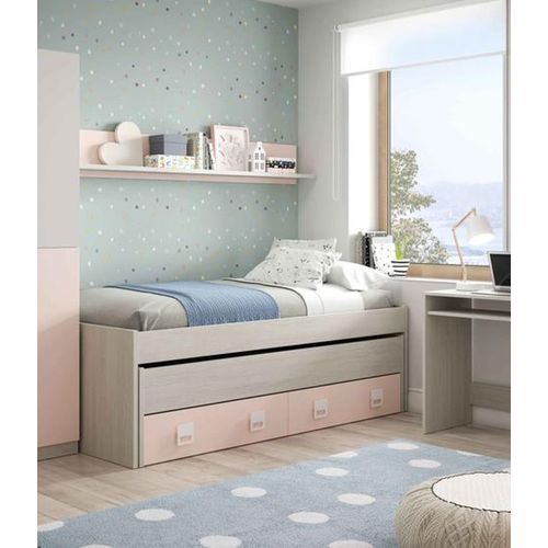 Kinderbett >NUBE< in Alpen-Weiß / Grau / Rosa - 199x65x96 (BxHxT)