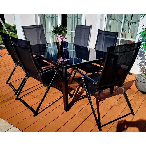 Sitzgruppe POETTO 6 Personen Schwarz Aluminium Gartenmöbel Tisch Stühle Terrasse Stuhl