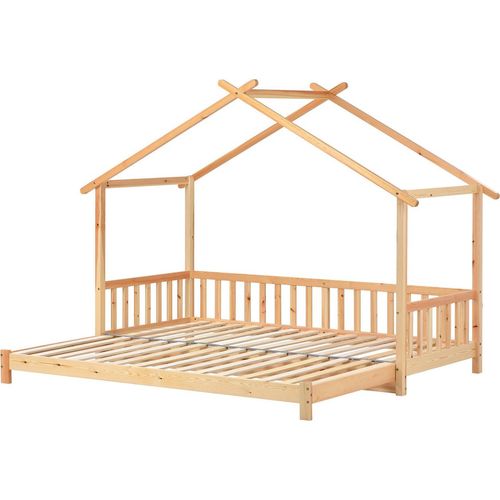Erweiterbares Baumhausbett, Hausbett, Kinderbett, Tagesbett, Einzel- und Doppelbett, reines Massivholz, natur (200x90cm)