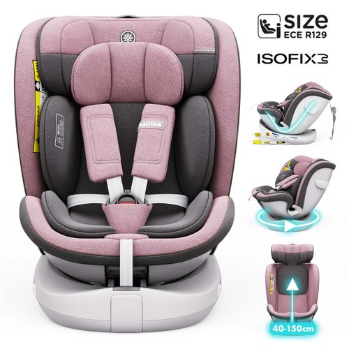 Daliya® ROTAZIONE I-Size | Kindersitz 0-36 kg | 360° drehbar – Rosa | Autositz von 40 bis 150 cm, ISOFIX, Melange-Stoff, Kindersitz ab 0 bis 12 Jahre, Komfort für Neugeborene und Kleinkinder | Autokindersitz