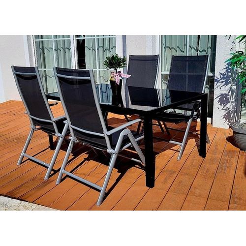 Sitzgruppe POETTO 4 Personen Grau Aluminium Gartenmöbel Tisch Stühle Terrasse Stuhl