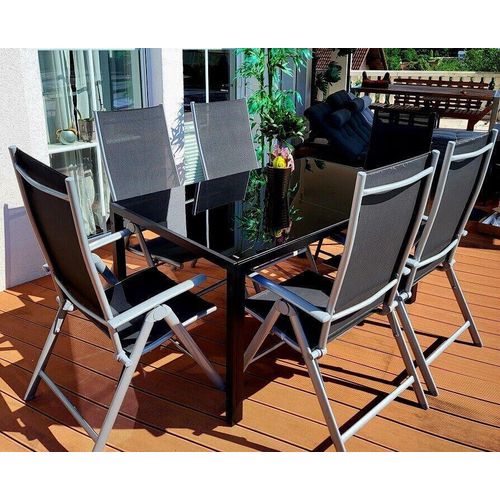 Sitzgruppe POETTO 6 Personen Grau Aluminium Gartenmöbel Tisch Stühle Terrasse Stuhl