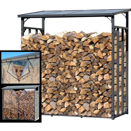 Metall Kaminholzregal XXL 185 x 70 x 185 cm mit Wetterschutzfolie Promotion Garten Kaminholzunterstand 2,3 m³ Kaminholzlager Stapelhilfe Aussen Anthrazit