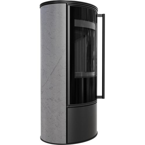 Kaminofen aus Stahl KRATKI ERIK Ø 150 5,5 kW dekorative Keramiken GRAY SATIN schwarz Verkleidung mit Türfeder