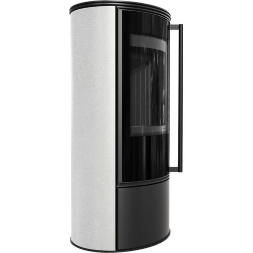 Kaminofen aus Stahl KRATKI ERIK Ø 150 5,5 kW dekorative Keramiken WHITE SATIN schwarz Verkleidung