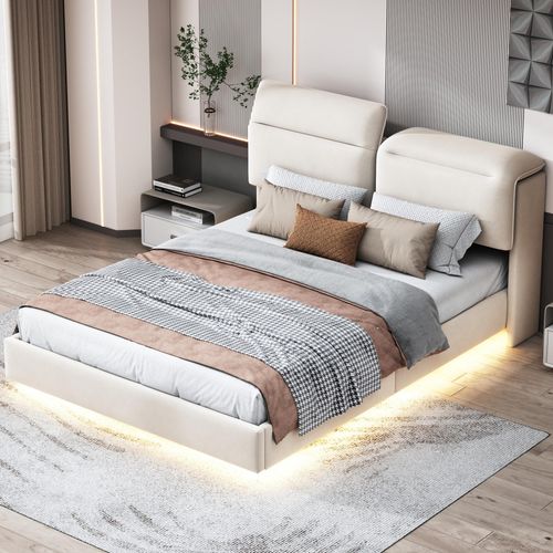 CDGlobal Doppelbett 160x200 cm, Polsterbett mit Verstellbarem Kopfteil, Bett mit Holz Lattenrost, Rückenlehne Bett Jugendbett Kinderbett, Bettgestelle