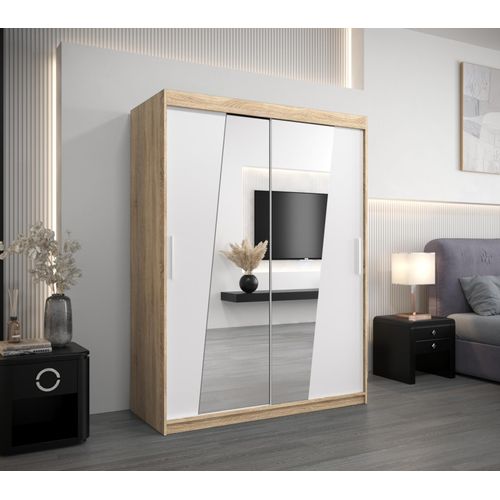 Kleiderschrank mit Spiegeln ELVIRA – Breite 150 cm, Eiche sonoma / weiß