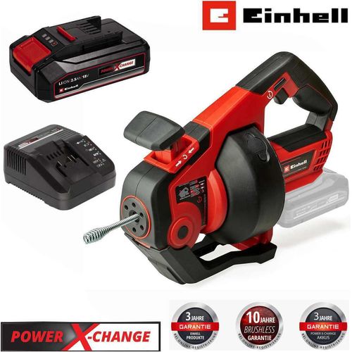 Einhell Rohrreiniger TE-DA 18/760 Li 18V, 7,6 m Spirale Akku 2,5 Ah, Ladegerät