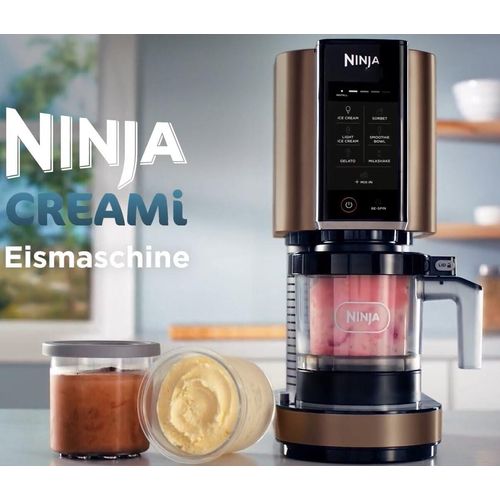 Ninja CREAMi NC300EUCP kupfer Eismaschine 473ml frozen Dessert 3 Behälter mit Deckel, 7 Prog. Eiscreme Gelato Sorbet Smoothie Bowl Milchshakes uvm.