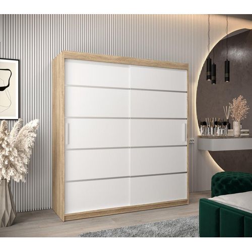 Kleiderschrank ENNI – Breite 180 cm, Eiche sonoma / weiß