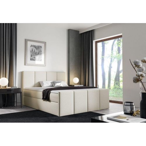 Bett mit Matratze und Lattenrost LOLA – 180x200, beige 2 + ER Topper