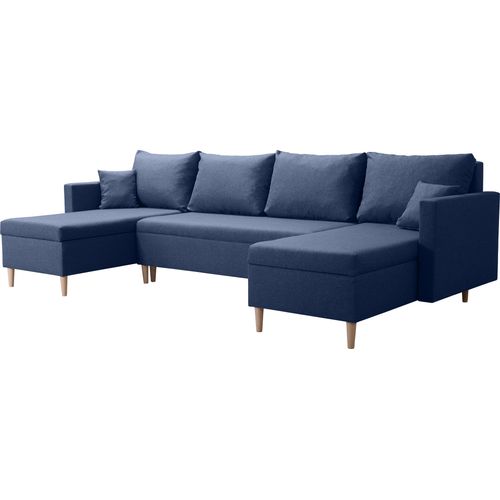 Dunkelblau Gross Scandik U Klappbares Ecksofa Mit Schlaffunktion 3X Schlafzimmer