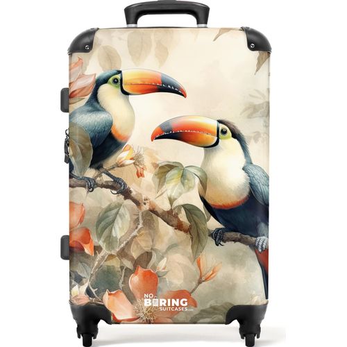 NoBoringSuitcases.com® Großer Koffer - Illustration von zwei Tukanen auf einem Zweig - Kombinationsschloss TSA - Hartschalen Trolley 4 Rollen - 72 liter - Reisekoffer - 66 cmKoffer Mittelgroß 67x43x25 cm, 72L,