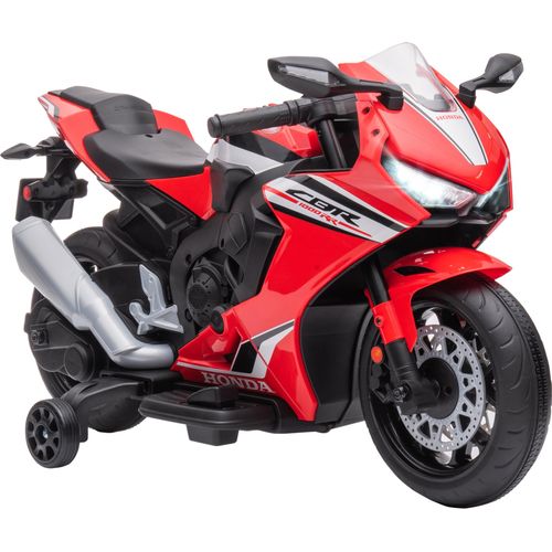 HOMCOM Elektromotorrad mit HONDA-Führerschein für Kinder von 3–5 Jahren, 6-V-Batterie-Motorrad mit Scheinwerfer, Hupe, Musik und abnehmbaren Hilfsrädern, Tragkraft 30 kg, 90 x 44 x 52 cm, Rot