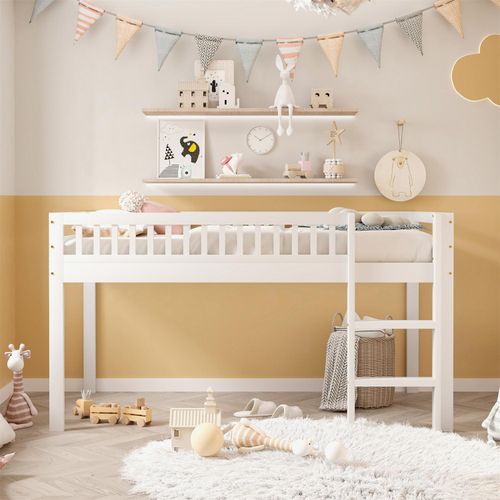 Kinderbett 90*200 cm Massivholzbett mit Sicherheitsleiter
