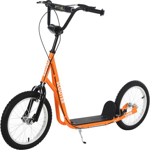 HOMCOM Scooter Tretroller für Kinder ab 5 Jahren und Jugendliche mit höhenverstellbarem Lenker, 2 aufblasbaren Gummireifen mit Doppelbremse und 16-Zoll-Rädern, Tragkraft 100 kg, 139 x 58 x 90 – 96 cm, Orange