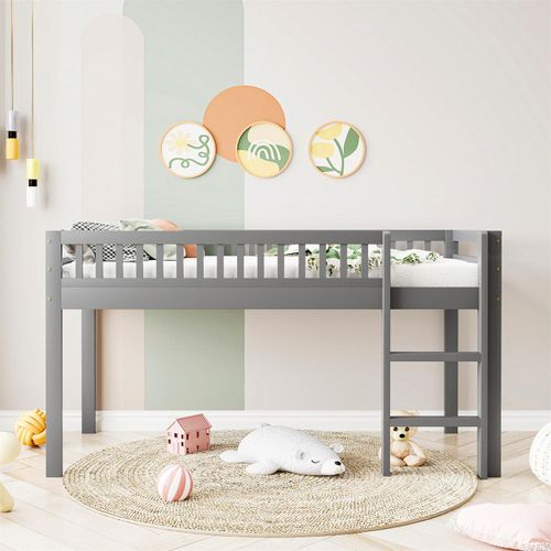 Kinderbett 90*200 cm Massivholzbett mit Sicherheitsleiter