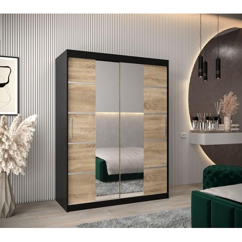 Schrank mit Spiegeln VIVIEN – Breite 150 cm, Schwarz / Eiche Sonoma