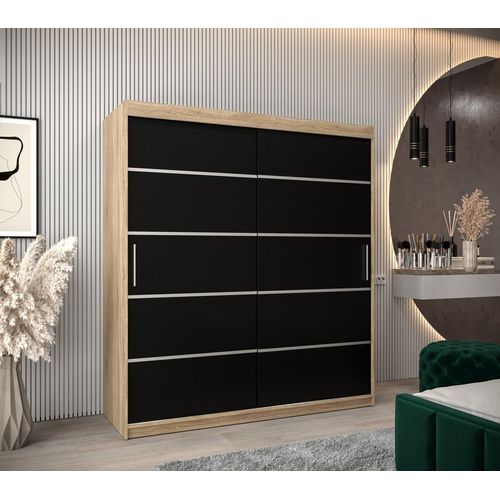 Kleiderschrank ENNI – Breite 180 cm, Eiche sonoma / schwarz
