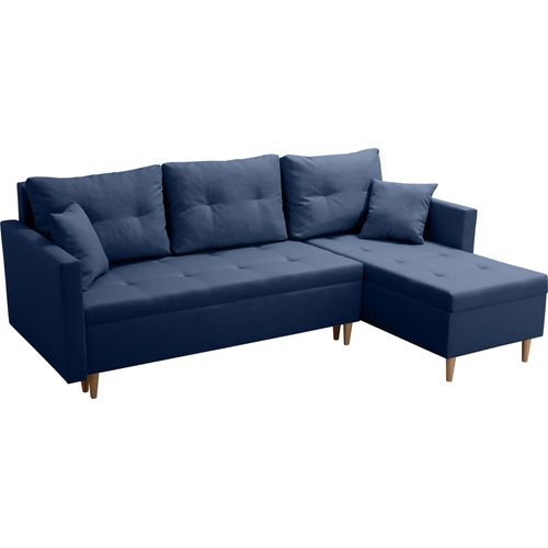 Dunkelblau Skandinavisches Klappbares Ecksofa Mit Schlaffunktion Scandik Pik 2X Staufach