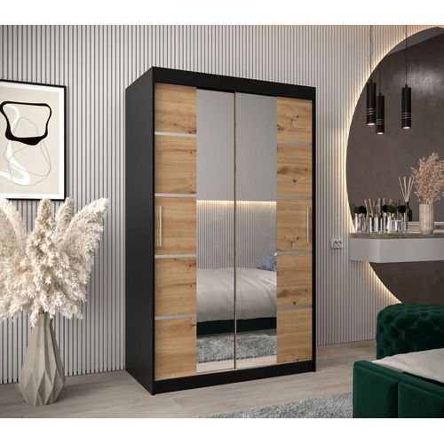 Spiegelschrank VIVIEN – Breite 120 cm, Schwarz / Eiche Artisan
