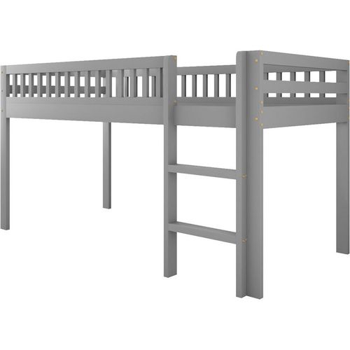 Kinderbett,Hochbett(grau)Massivholzbett mit Lattenrost, mit Sicherheitsleiter