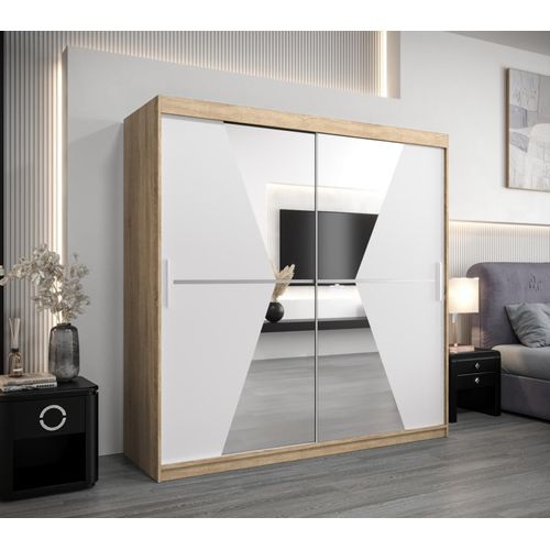 Kleiderschrank MILANA – Breite 200 cm, Eiche sonoma / weiß