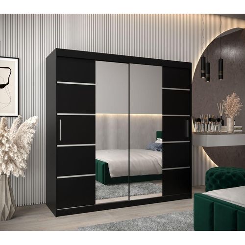 Schrank mit Spiegeln VIVIEN – Breite 200 cm, Schwarz