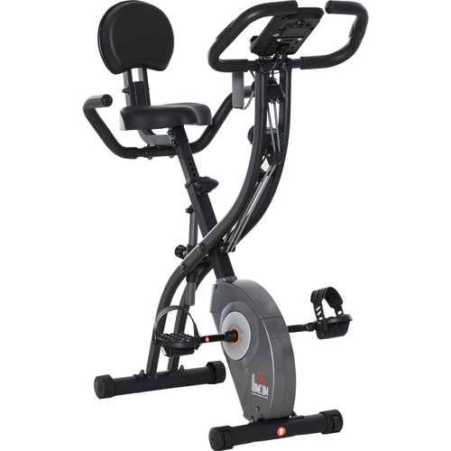 HOMCOM Klapp-Heimtrainer, 8-stufig verstellbarer Widerstand mit Pulssensor, LCD-Bildschirm, verstellbare Sattel-Rückenlehne, Widerstandsbänder für Heimtraining, 107 x 53 x 107 cm, Schwarz