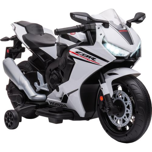 HOMCOM Elektromotorrad mit HONDA-Führerschein für Kinder von 3–5 Jahren, 6-V-Batterie-Motorrad mit Scheinwerfer, Hupe, Musik und abnehmbaren Hilfsrädern, Tragkraft 30 kg, 90 x 44 x 52 cm, Weiß