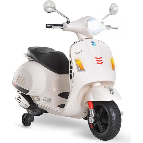 HOMCOM Elektro-Motorrad für Kinder von 3–6 Jahren mit VESPA-Führerschein, Batterie-Motorrad für Kinder mit Musik, Geschwindigkeit 2–3 km/h und Hupenlast 25 kg, Weiß