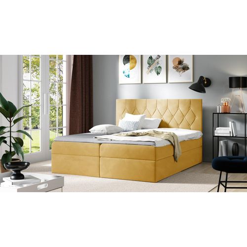 Bett Boxspring TIBOR – 200x200, gelb + ER Topper