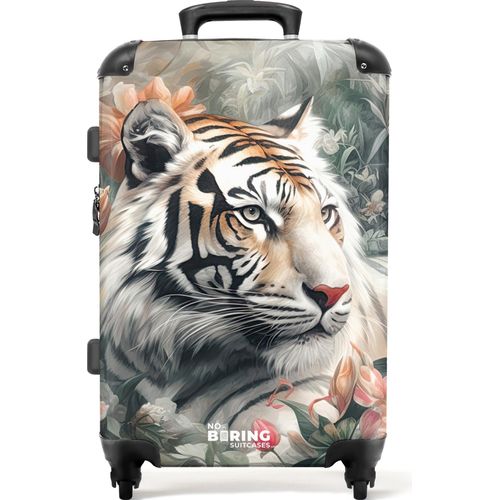 NoBoringSuitcases.com® Großer Koffer - Tiger liegt zwischen Blumen und Pflanzen - Kombinationsschloss TSA - Hartschalen Trolley 4 Rollen - 72 liter - Reisekoffer - 66 cmKoffer Mittelgroß 67x43x25 cm, 72L,