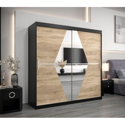 Kleiderschrank LAURA – Breite 200 cm, schwarz / Eiche sonoma