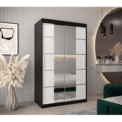 Schrank mit Spiegeln VIVIEN – Breite 120 cm, Schwarz/Weiß